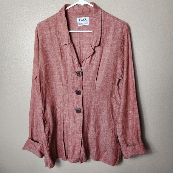 Flax Womens 100% Linen Red Lightweight Lagenlook Buttonfront Jacket-Size S - Picture 7 of 7